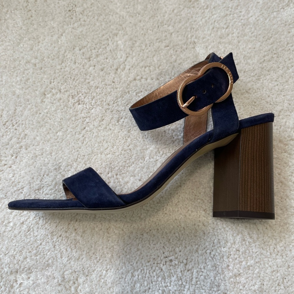 Ted Baker Sandals with ankle strap, Navy and Rose Gold (size 8)